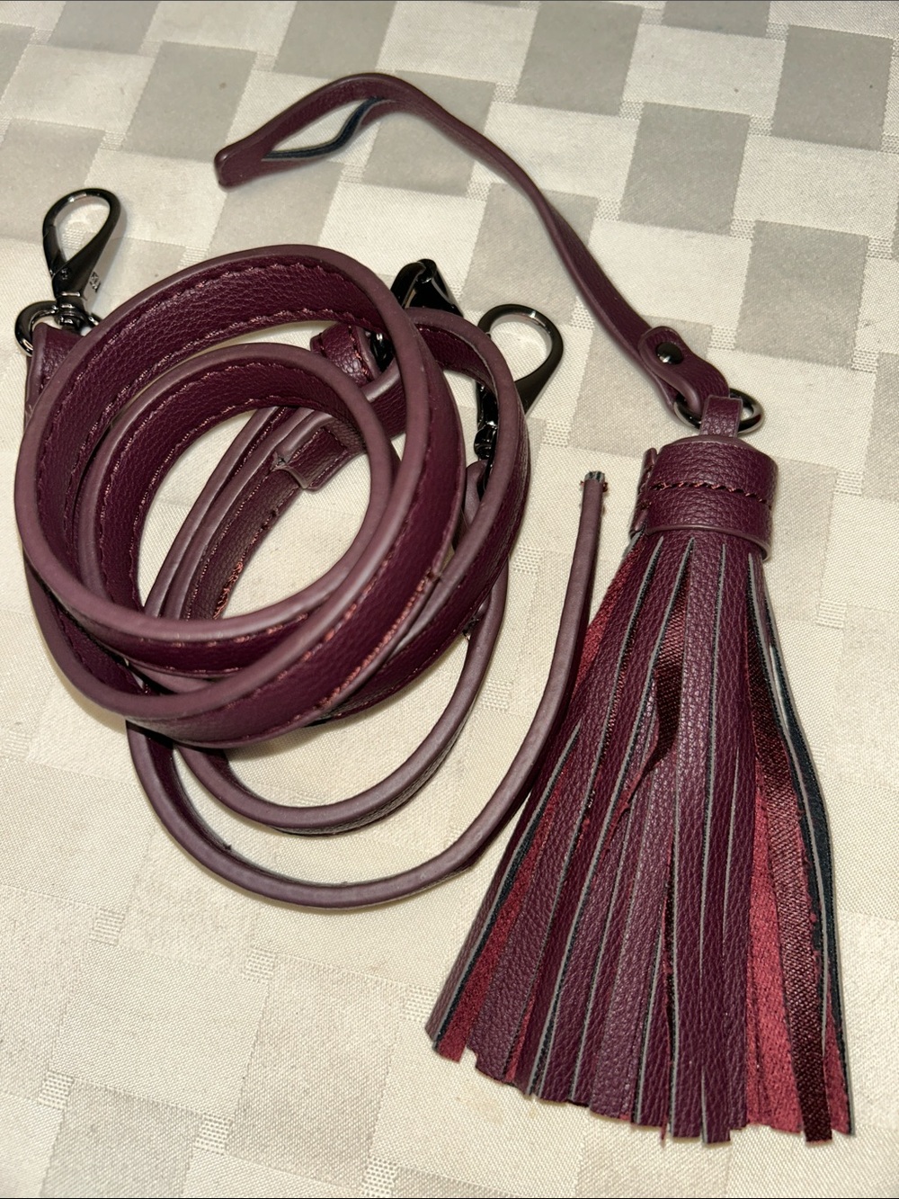 Women's Burgundy Leather Tassel Crossbody Strap